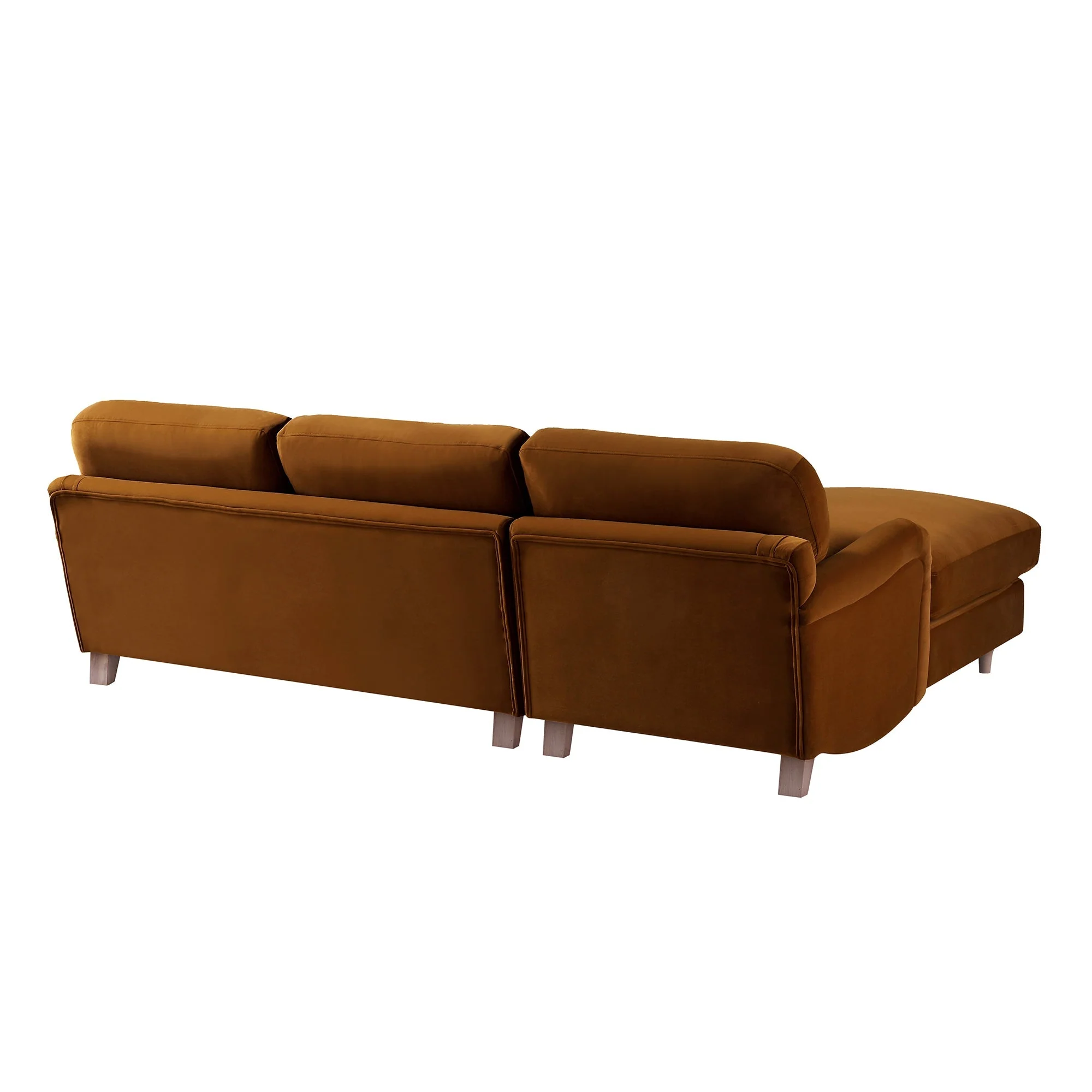 Cinnamon Velvet Sofa, Grande Chaise Sofa Left Hand Facing