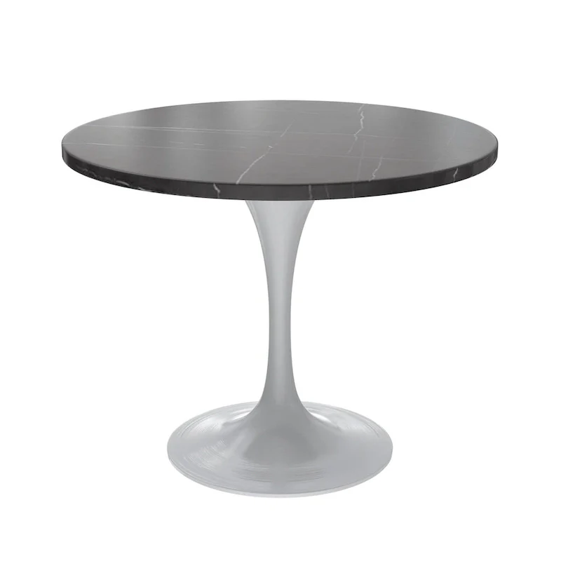 Verve Dining Table with a 36  Round Tabletop in White Steel Pedestal