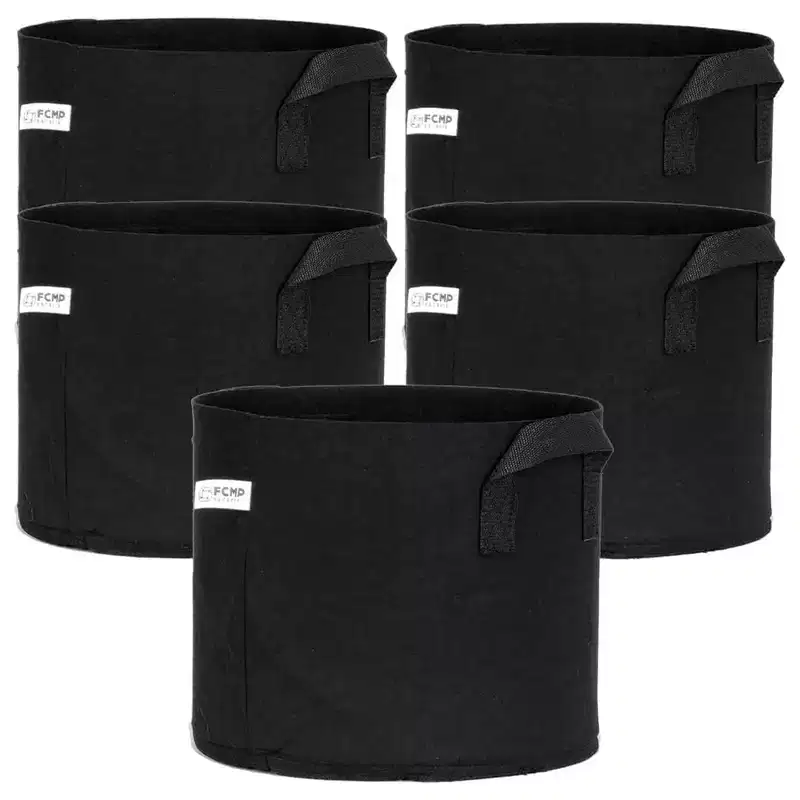 FCMP Outdoor 5 Gallon Modern Lightweight Non Woven Insulating Fabric Breathable Grow Bags for Indoor or Outdoor Gardening, Black (5 Pack)