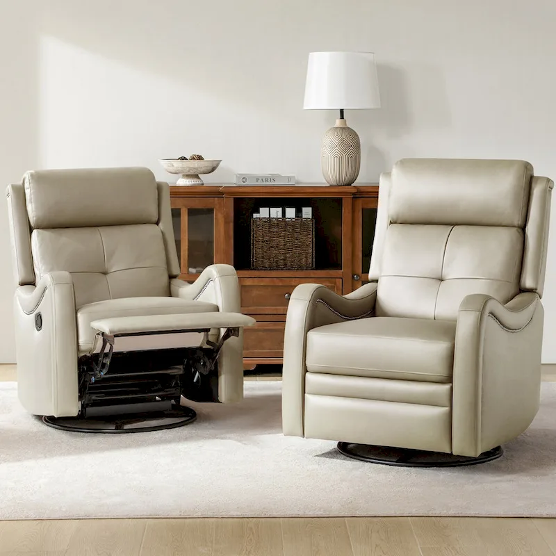 FrancoModern Genuine Leather Swivel Rocker Recliner with Nailhead Trims Sets of 2 by HULALA HOME