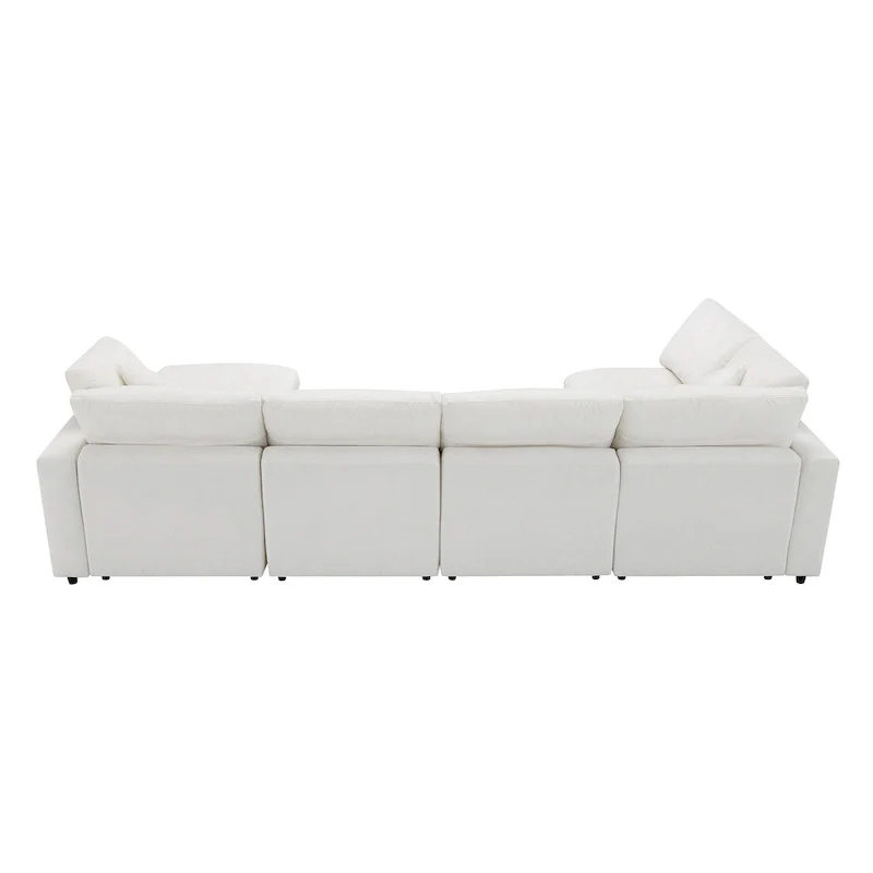 Beige 130 Chenille U-Shaped Sleeper Sectional Sofa, 6-Piece Modular Design