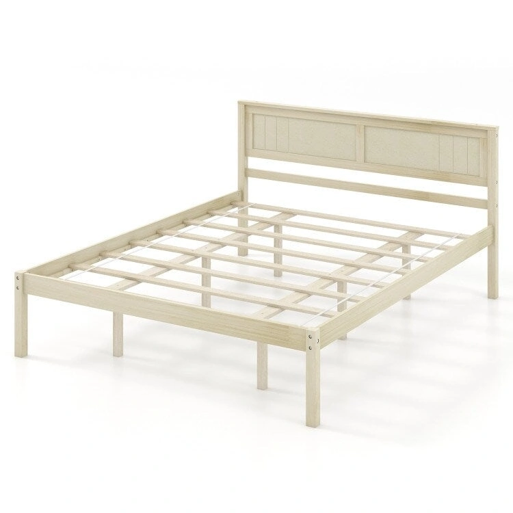 Wooden Bed Frame with Headboard and Slat Support