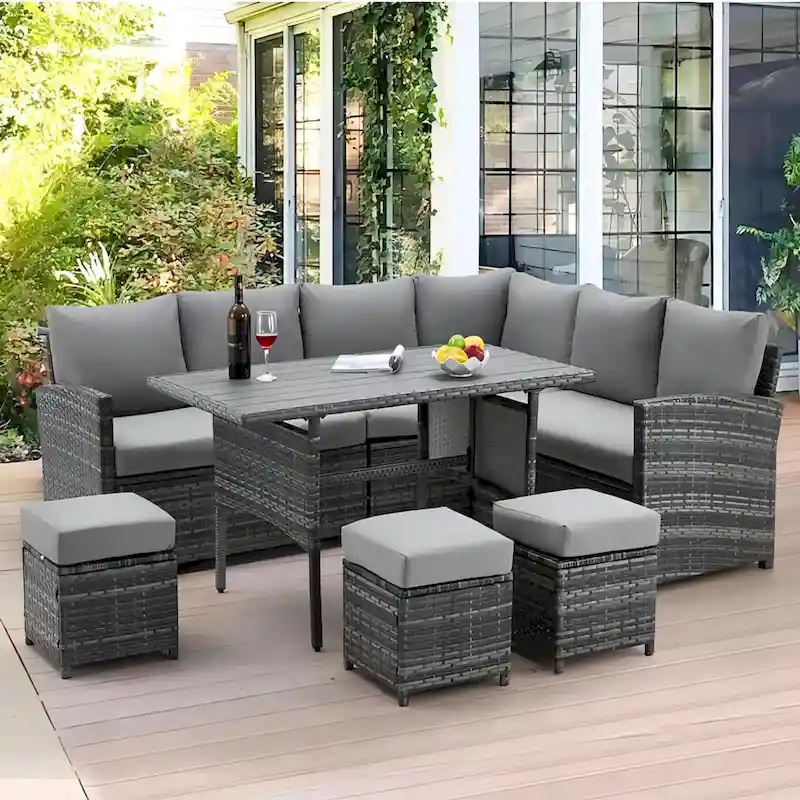 AECOJOY Outdoor 7-piece Wicker Dining Set Patio Sofa Furniture