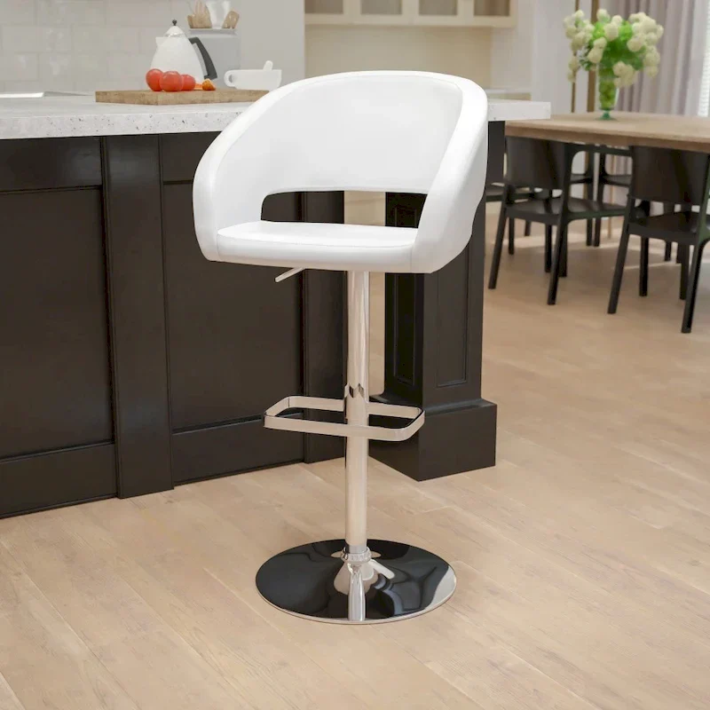 Modern Upholstered Adjustable-Height Barstool with Rounded Back
