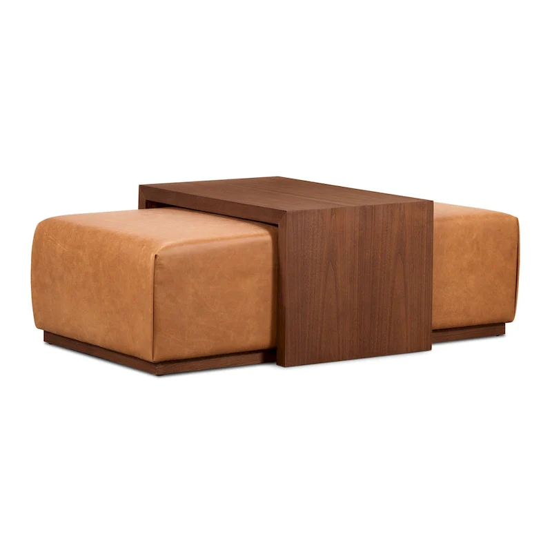 Leather Ottoman with Adjustable Walnut Table