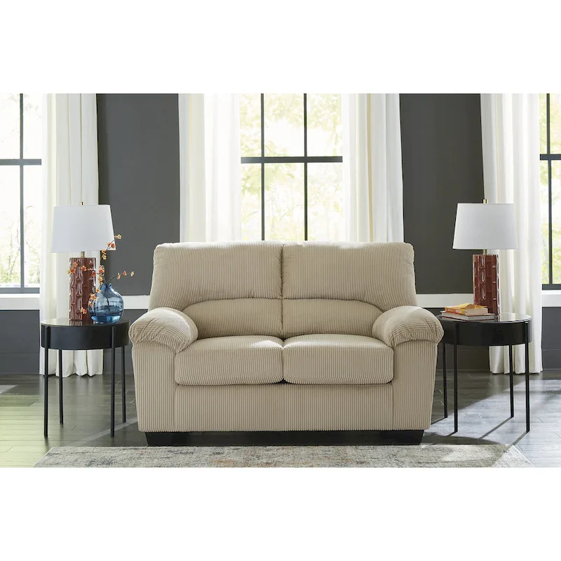 Corduroy Loveseat, 2-Seat, Black / Beige / Blue — 63W x 38D x 40H in.