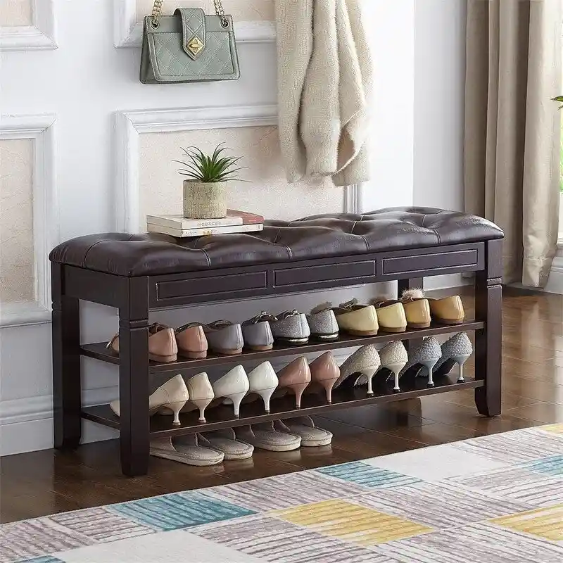 Shoe Storage Bench with Cushion - 39.4 D x 13.8 W x 18.9 H