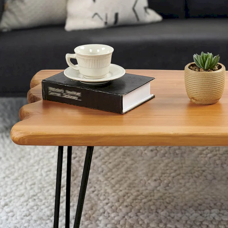 Live Edge Coffee Table - Cedar Wood - Black Hairpin Legs