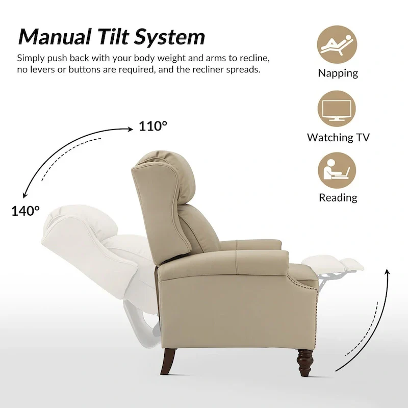 Noemon Modern Genuine Leather Recliner with Nailhead Trims Set of 2 by HULALA HOME