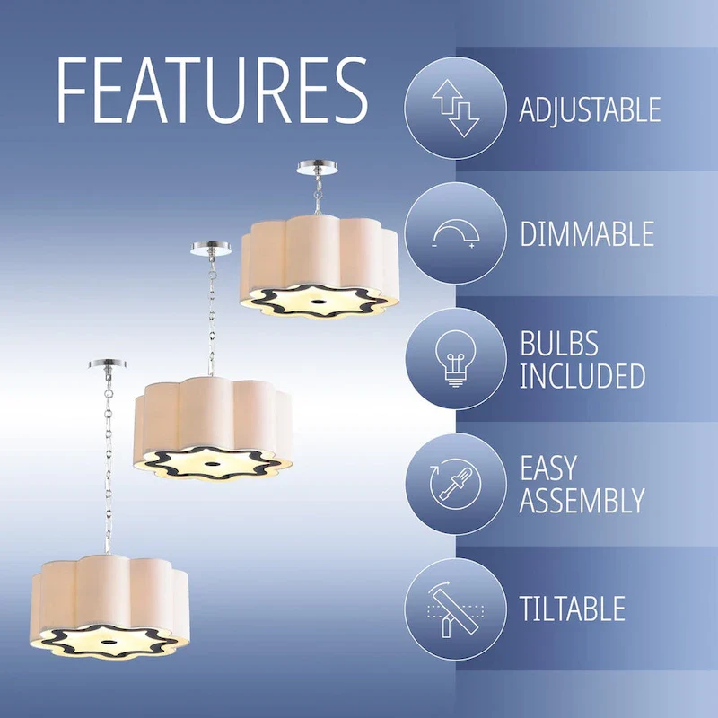 Gabrielle 4-Light 20  Adjustable Scalloped Shade Metal LED Pendant, Chrome/White by JONATHAN Y