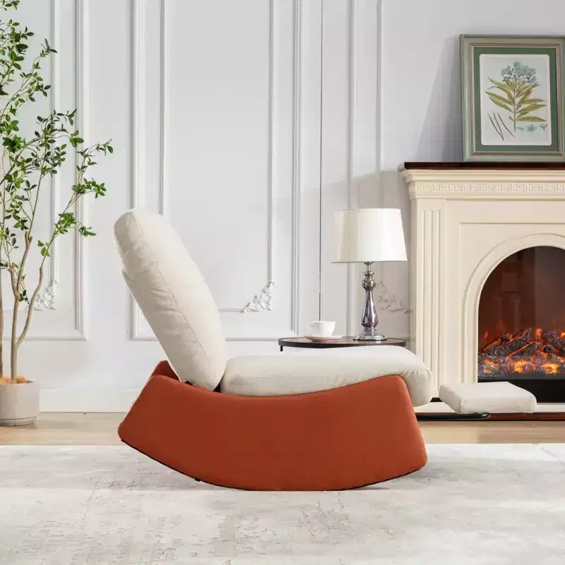 MAYEERTY Modern Rocking Recliner - Soft Padded, Footrest, Upholstered Lounge, Indoor Use, Orange