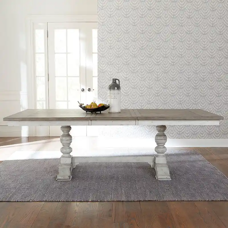 Whitney Antique Linen & Weathered Gray 6 Piece Trestle Table Set