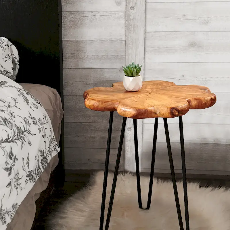 Greenage Live Edge Wood Coffee Table 4 Panels Table with Hairpin Legs