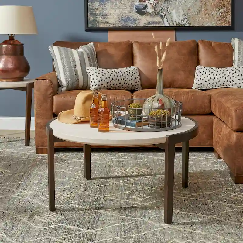 Stone Round Coffee Table - 35 x 18 x 35