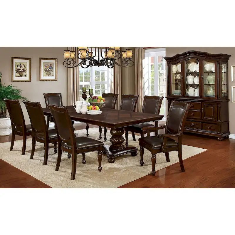 Espresso Leatherette Dining Armchair, Transitional Style, Set of 2