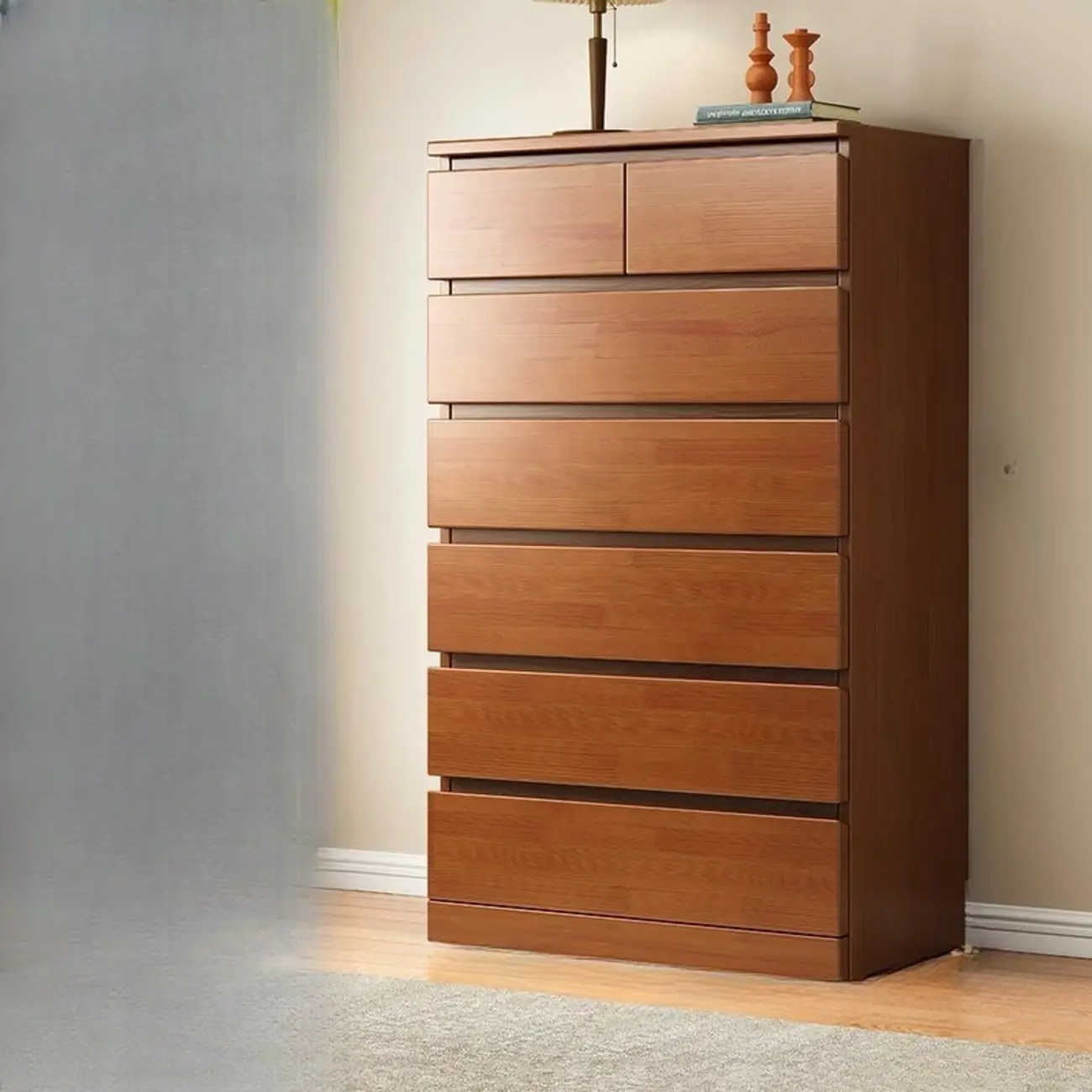 Modern Natural Wood Gloss Surface Dresser with 8-Drawers