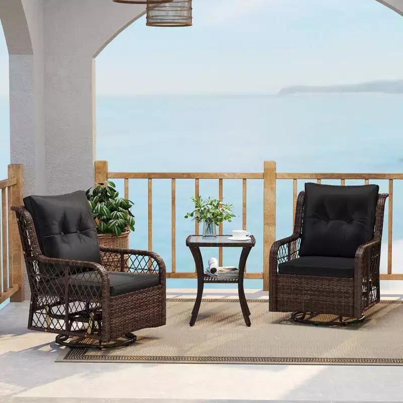 Costway 3 PCS Patio Furniture Set with 2-Tier Side Table and Cushions for Porch Brown/Black