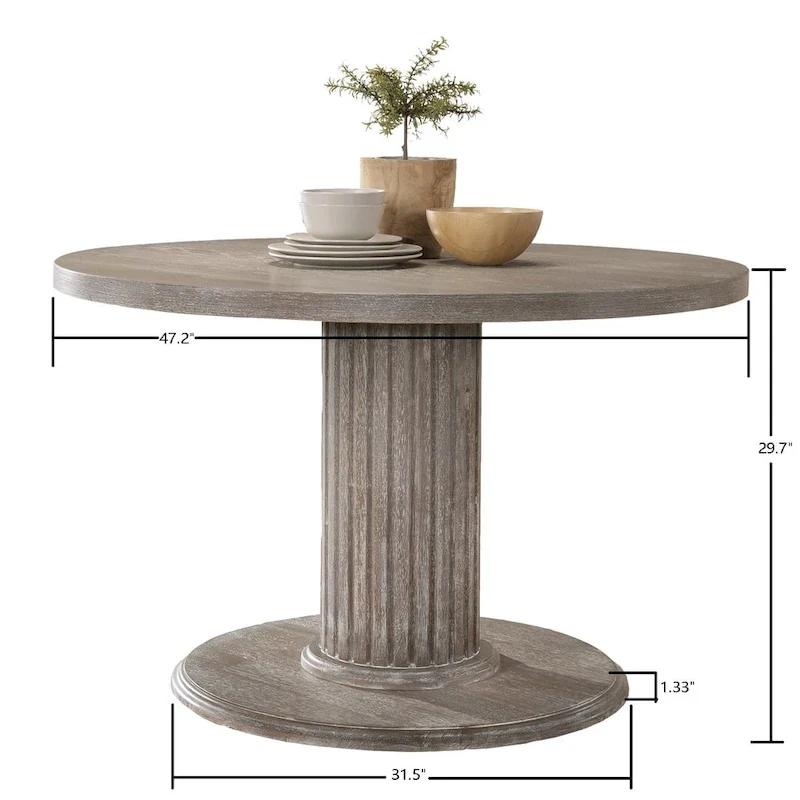The Gray Barn Spring Mount Wood Pedestal Dining Table in Reclaimed Grey