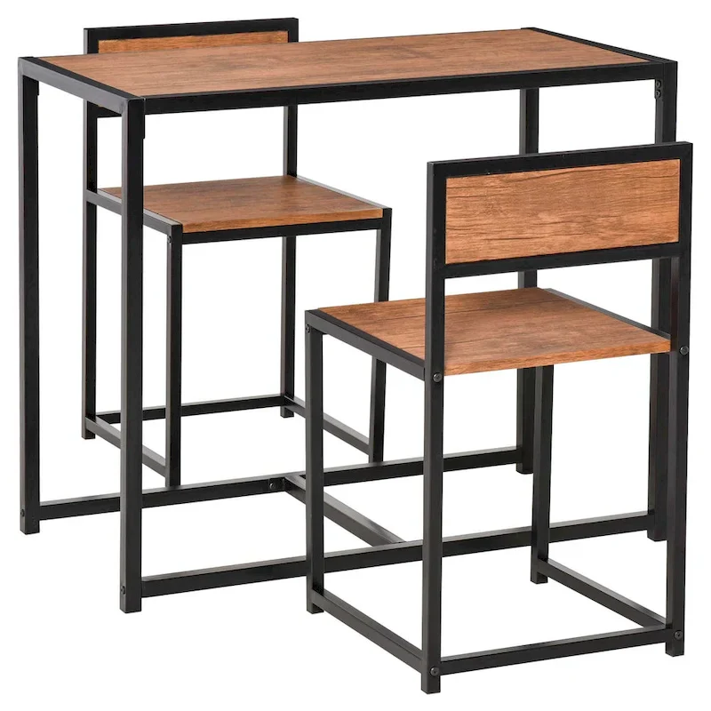 Black & Vintage Wood 3-Piece Dining Set for 2 – Table & 2 Chairs