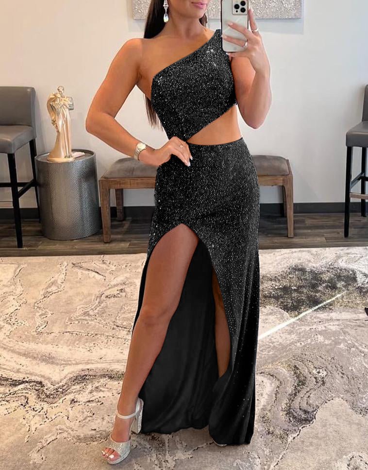  One Shoulder Royal Blue Prom Dress with Split