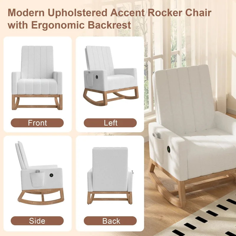 Adjustable Rocking Chair, Nursery Glider Chair with Adjustable High Back and Foot Rest