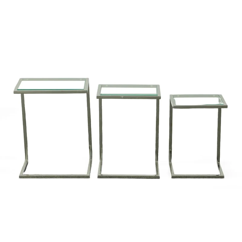 Carolina Living Addison Nesting Table Set - Glass Top - Chrome Base