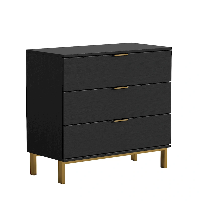 31.5W x 29.7H Wooden Nightstand with 3 Drawer End Table Black Chest