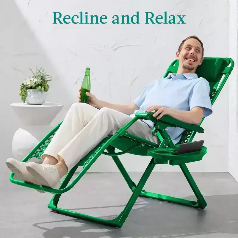Best Choice Products Monochromatic Zero Gravity Chair, Folding Patio Recliner w/Side Tray, Headrest