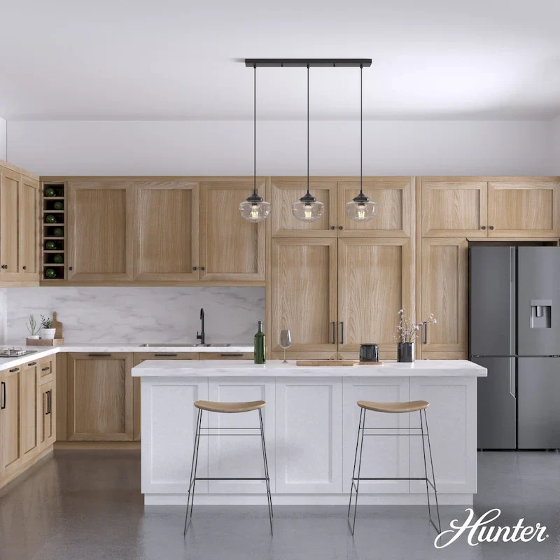 Hunter Saddle Creek 3-Light Linear Cluster Pendant - Kitchen Island, Dining Room - Modern Schoolhouse, Transitional