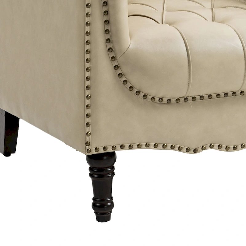 PU Leather Tufted Accent Chair with Nailhead Trim Armchair