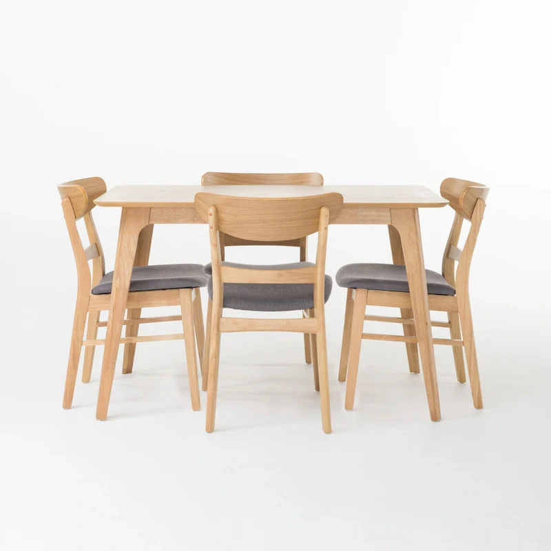 Idalia Fabric and Rubberwood Rectangular Wood Dining