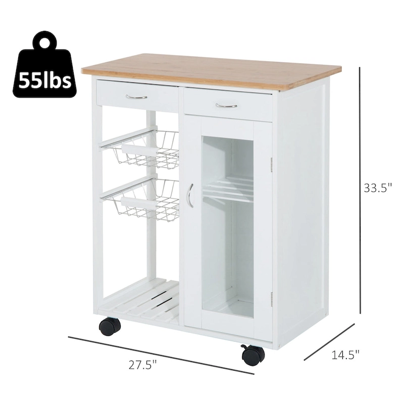 HOMCOM 28 White Rolling Kitchen Trolley Serving Cart