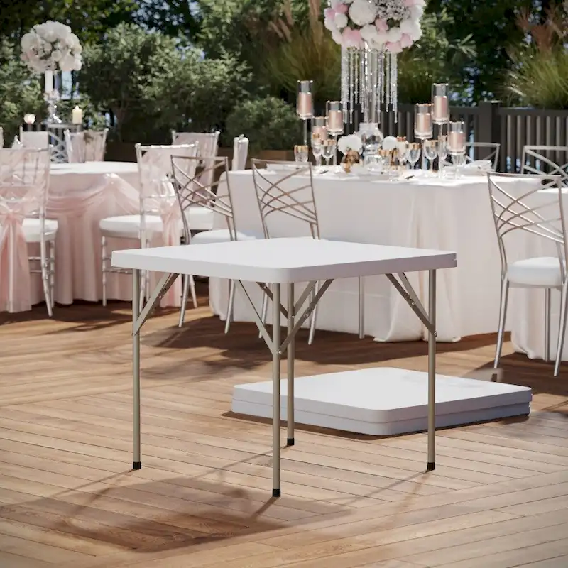 2.85-Foot Square Plastic Folding Table - Event Folding Table - 34.25D x 34.25W x 29.5H