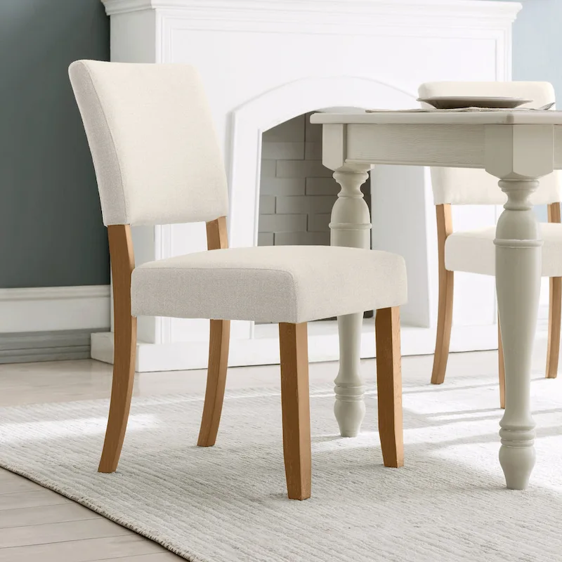 Upholstered Back Dining Chair with Wood Base Set of 2