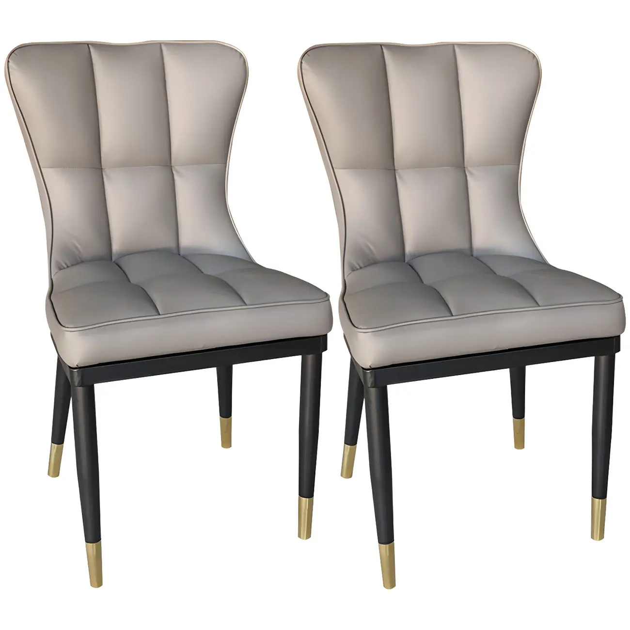 Armless Grey Tufted Leather High Back Dining Chair