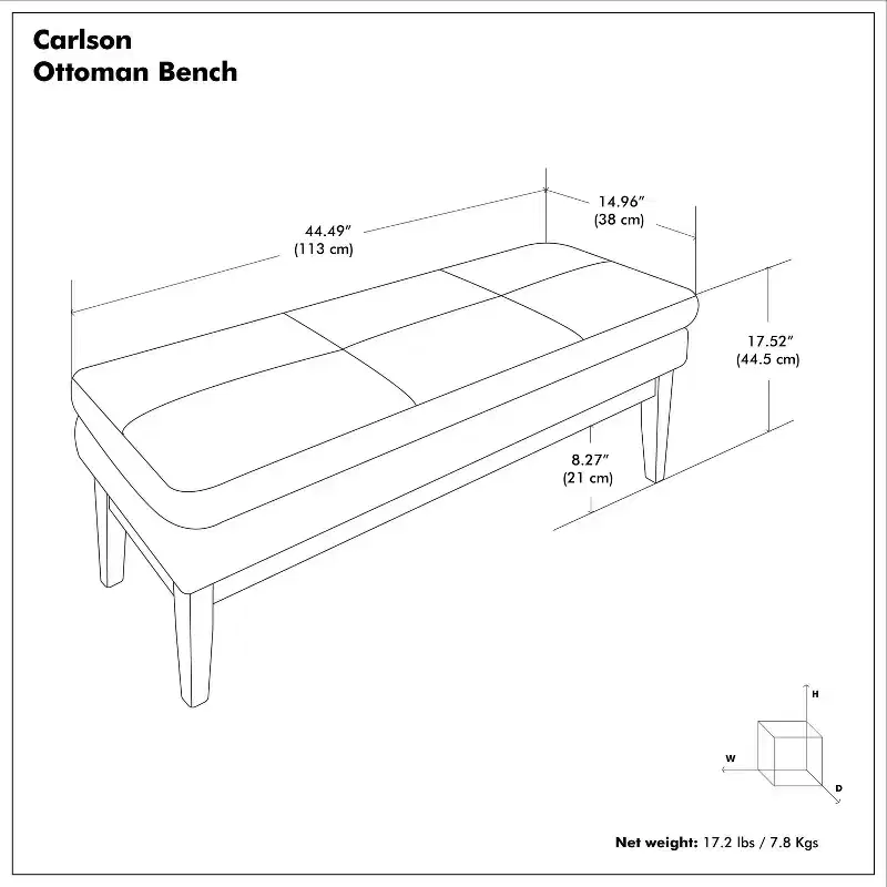 Distressed Saddle Brown / Greige Mid-Century Rectangle Ottoman Bench, Seats 2