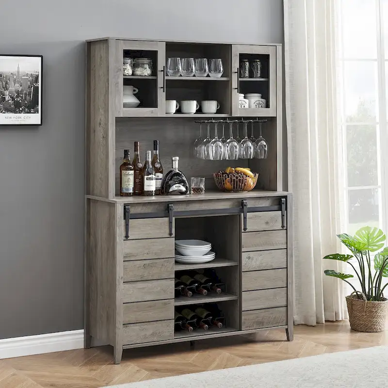 Farmhouse Wine Cabinet Kitchen Buffet with Wine Rack - 15.7D x 47.2W x 69.6H