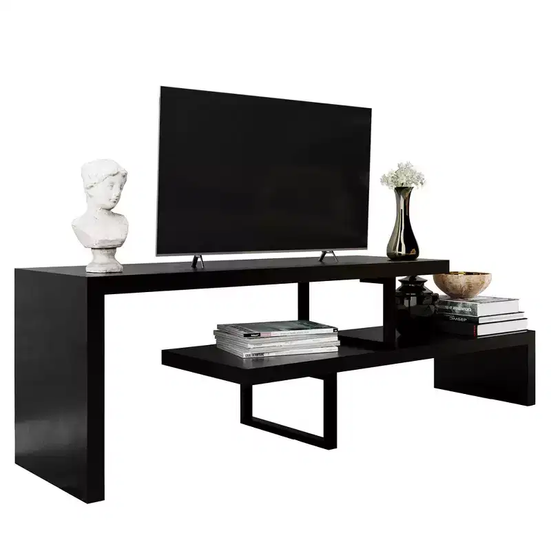 LeisureMod Orford Collection TV Stand with MDF Shelves and Powder-Coated Iron Legs  Media Console, Modern Living Room, Entertainment Center, Storage