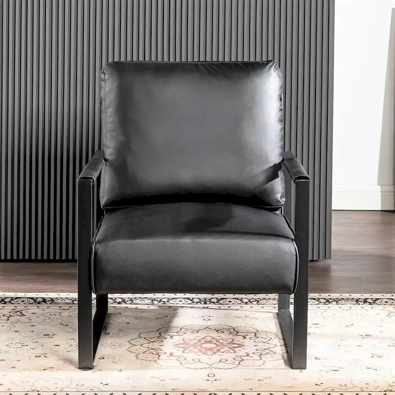 Black / Dark Brown / Grey / Camel PU & Microfiber Accent Chair, Metal Arms, Single Seat