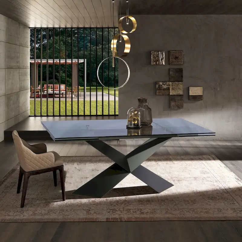 Black Glass Top Extendable Dining Table, Seats 6–10