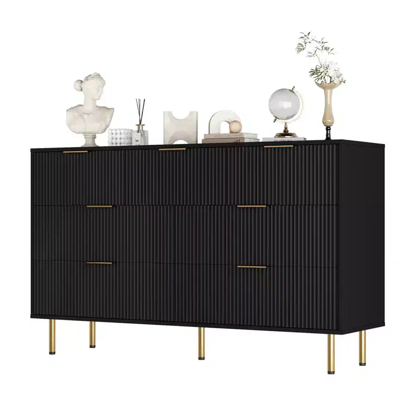7 Drawers Dresser for Bedroom, Fluted Dresser Chest of Drawers with Gold Handle, Wood Modern Dressers for Closet, Bedroom Furniture Storage