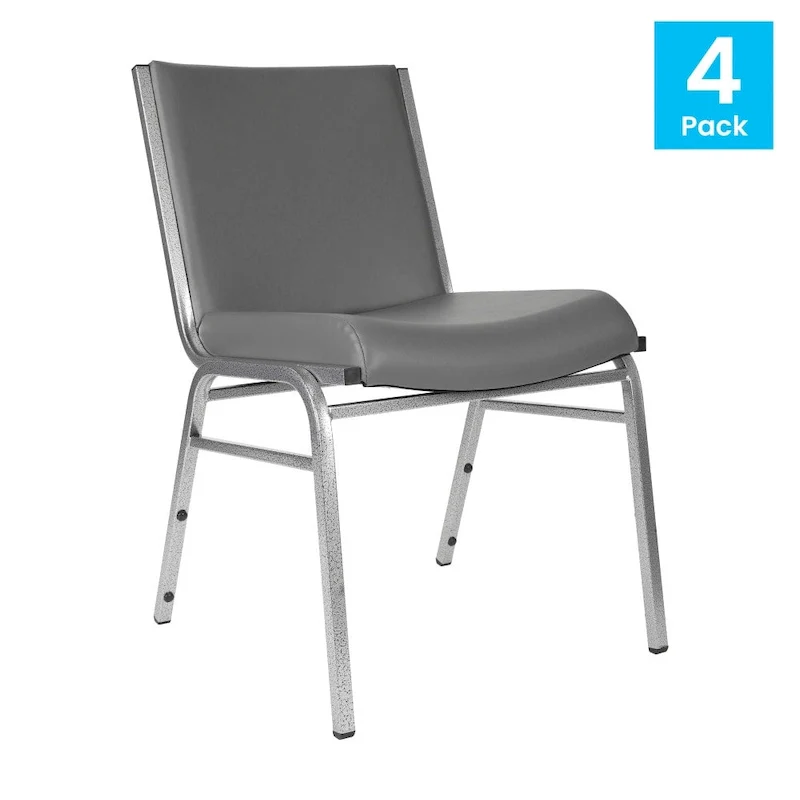 Heavy Duty Stackable Chairs Set of 4 - Gray Vinyl Padded Seat - 550 lb Capacity - 21D x 19.75W x 31.25H - Commercial Grade