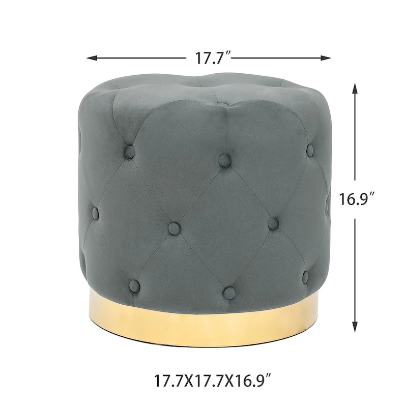 Adeco Round Velvet Ottoman Vanity Footrest Stool Gold Plating Base