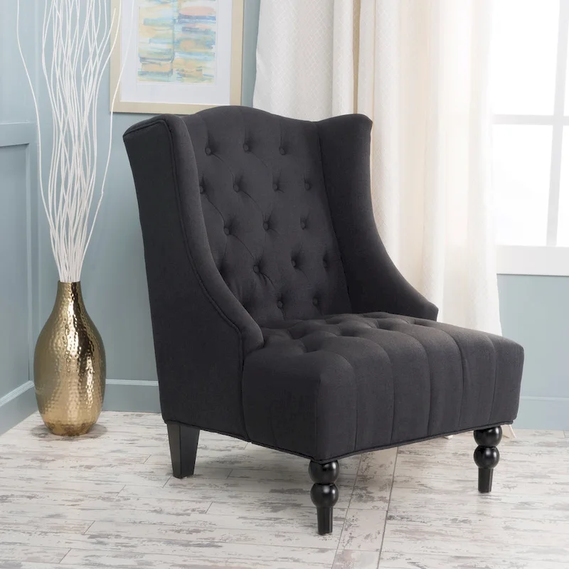 Charcoal 27.5  High Back Upholstered Button Tufted Club Chair
