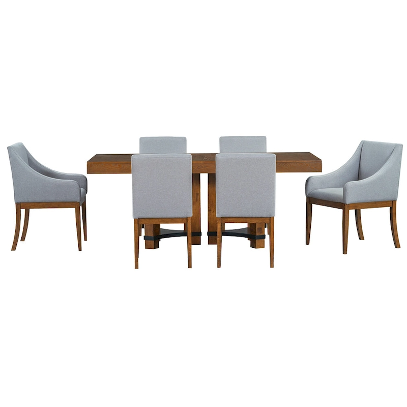 Rustic Style 7-Piece Extendable Dining Table Set with Removable Leaf, 2 Arm Chairs and 4 Armless Chairs