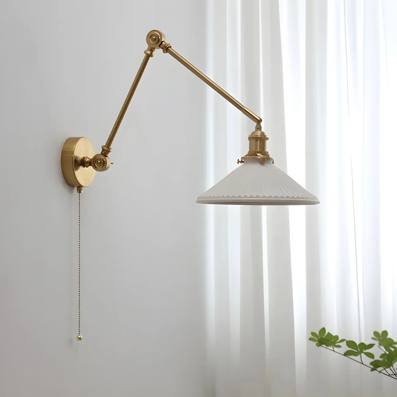 Classic Gold Metal Swing Arm Ceramics Shade Wall Light