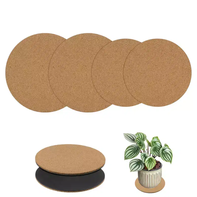 Unique Bargains Cork Plastic Natural Color Lightweight Plant Coasters 4/6 Inch 4 Pcs