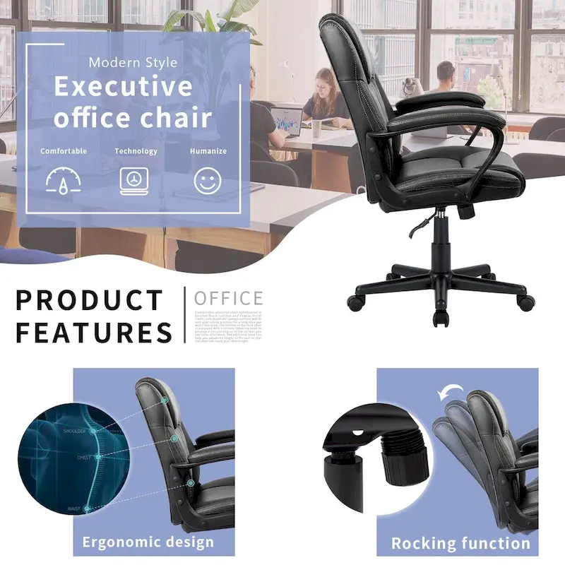 Homall Brown Executive Chair High-Level PU Leather Thick Padded Ergonomic Chair Mid Back Office and Commercial Chair