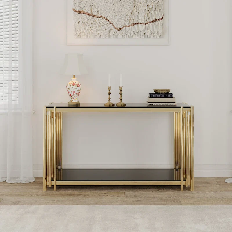 Gold & Black 2-Tier Console Table, 55