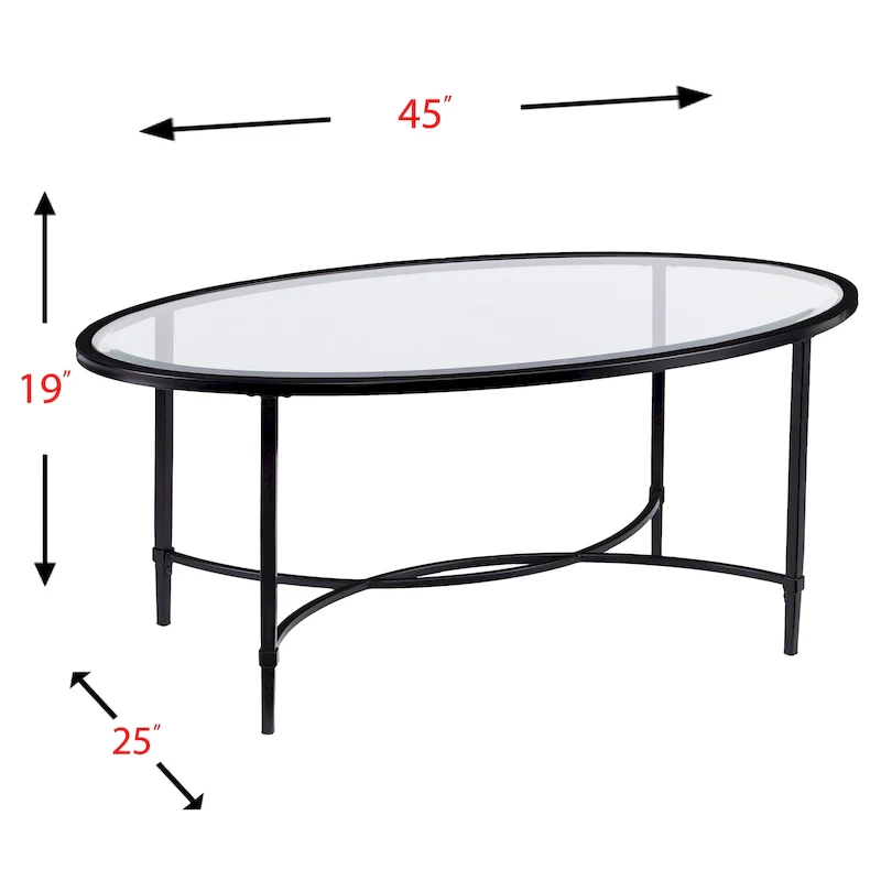 SEI Furniture Quaker Matte Black Metal Oval Coffee Table with Glass Top